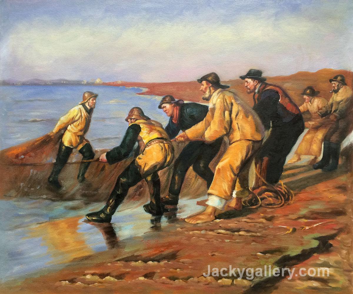 Fishermen Hauling Nets by Peder Severin Kroyer paintings reproduction